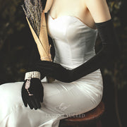 Hepburn Style Black Velvet Long Bridal Gloves