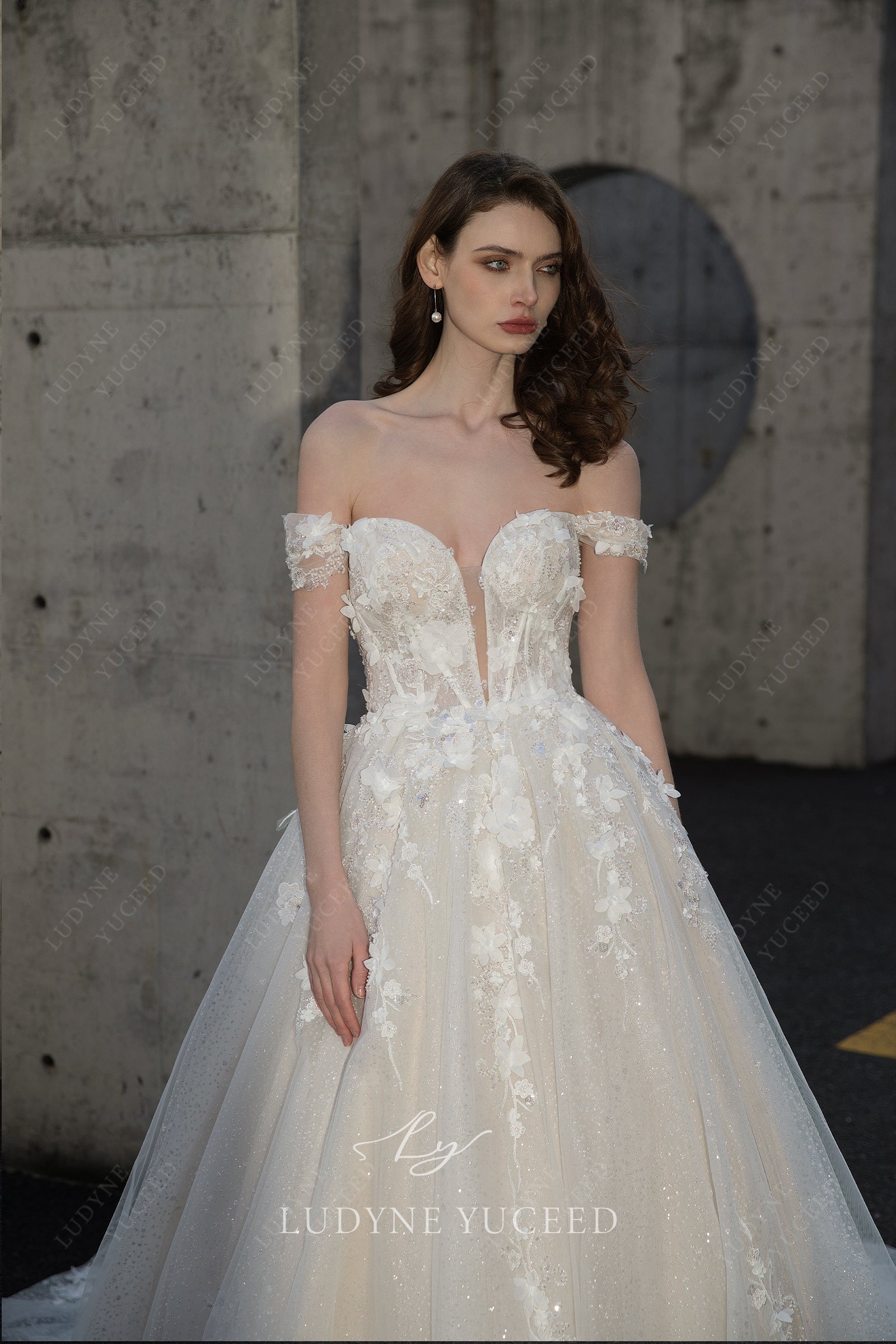 Luxury 3D Floral Lace Off The Shoulder Ballgown Wedding Luxury 3D Floral Lace Off The Shoulder Ballgown Wedding