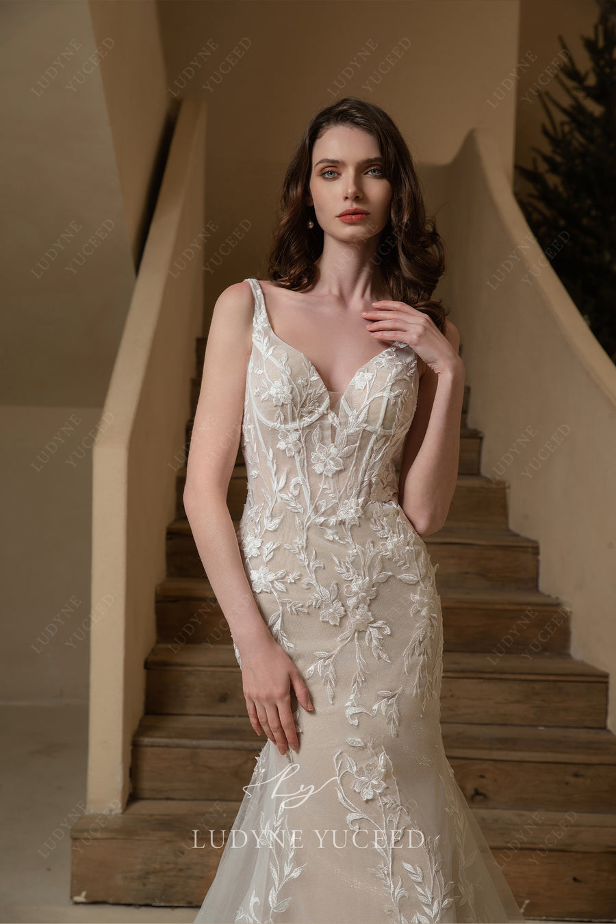 Elegant Fit And Flare Floral Lace Wedding Dress