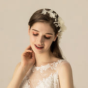 Delicate Flower Pearl Silver Leaf Bridal Headpiece