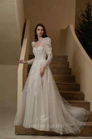 Modern Lace Romantic Wedding Dress With Overskirt.