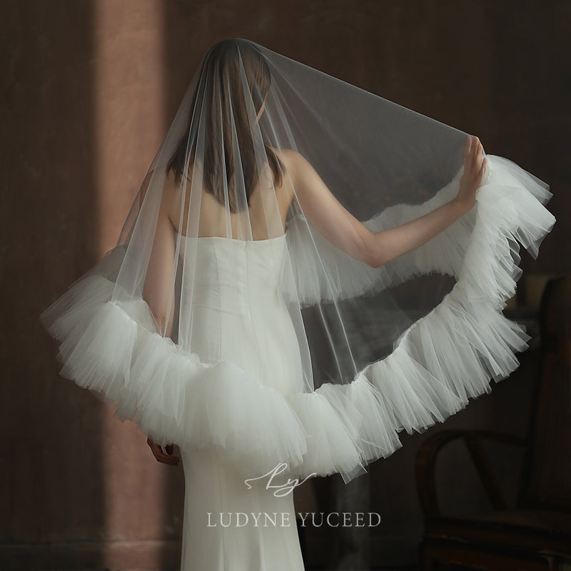 Two-Tier Handmade Ruffle Tulle Wedding Veil