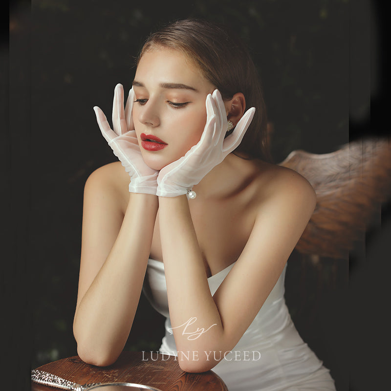 Elegant Satin Pearl Bridal Gloves