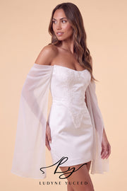 Abito da sposa a-line senza spalline in organza floreale 3D con maniche staccabili