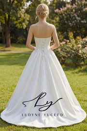 Vestido de novia de organza floral 3D sin tirantes con mangas desmontables