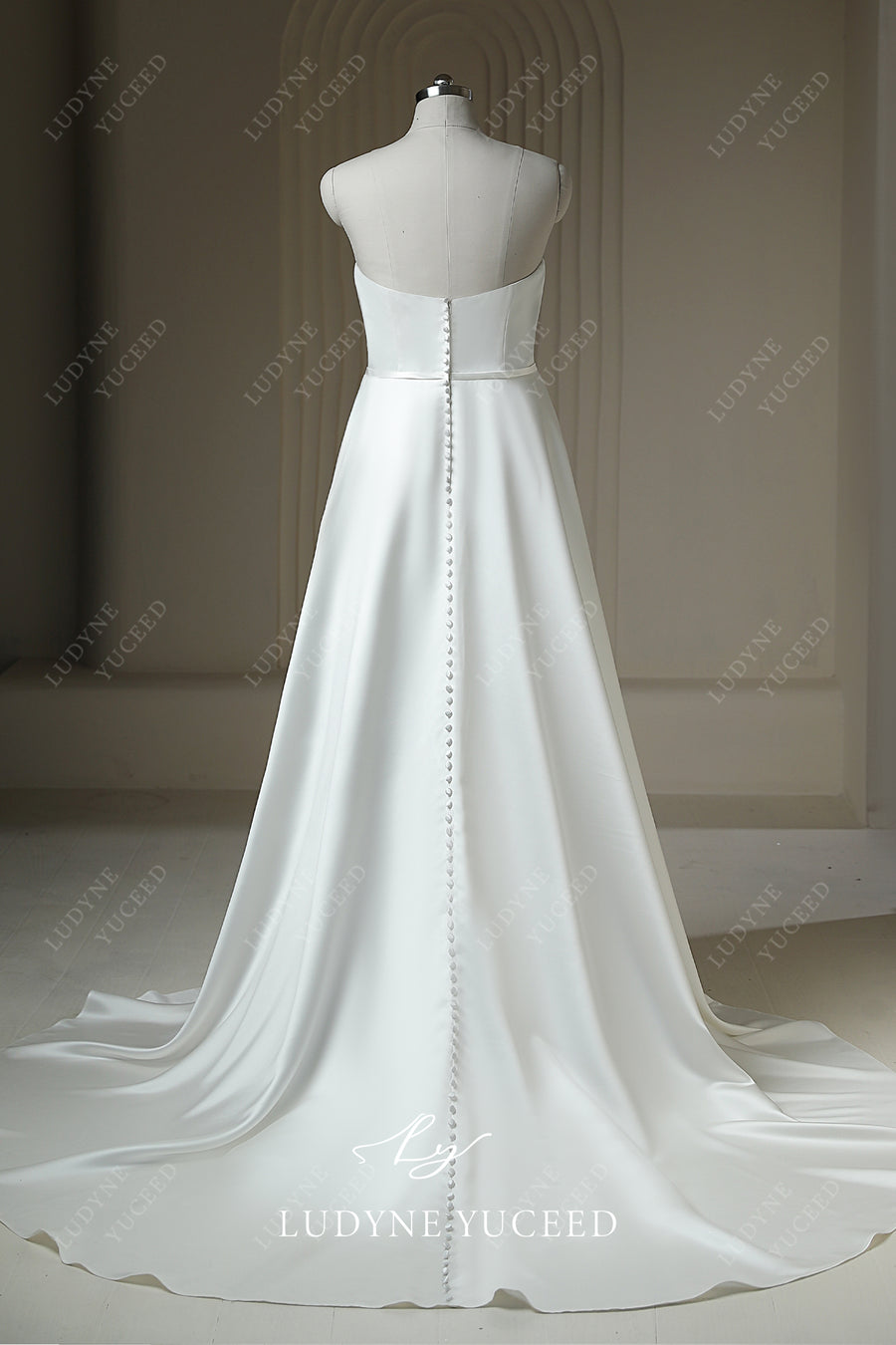 Sweetheart Plunging Neck Satin Sleeveless Court Train Wedding Dress