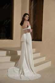 Simple And Elegant Satin Off-The-Shoulder Wedding Dress