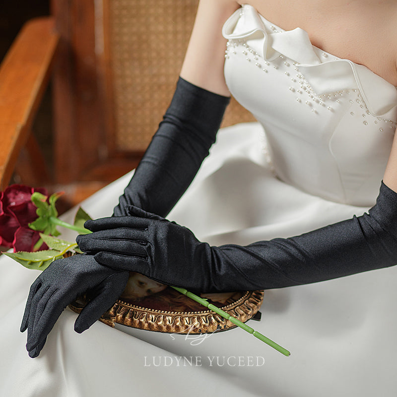 Black Satin Wedding Gloves With A French Hepburn Style