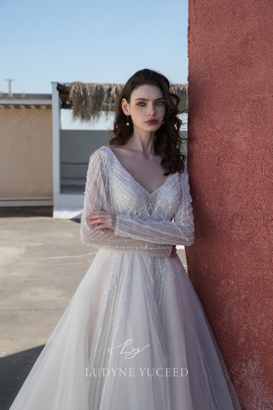 Long Sleeve Lace A-Line V-Neck Wedding Dress