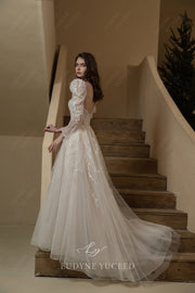 Modern Lace Romantic Wedding Dress With Overskirt.