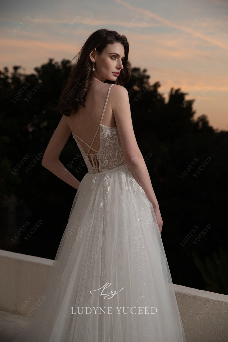 Beaded Lace Fit And Flare Sequined Glitter Tulle Wedding Dress