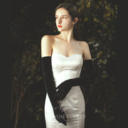 Hepburn Style Black Velvet Long Bridal Gloves