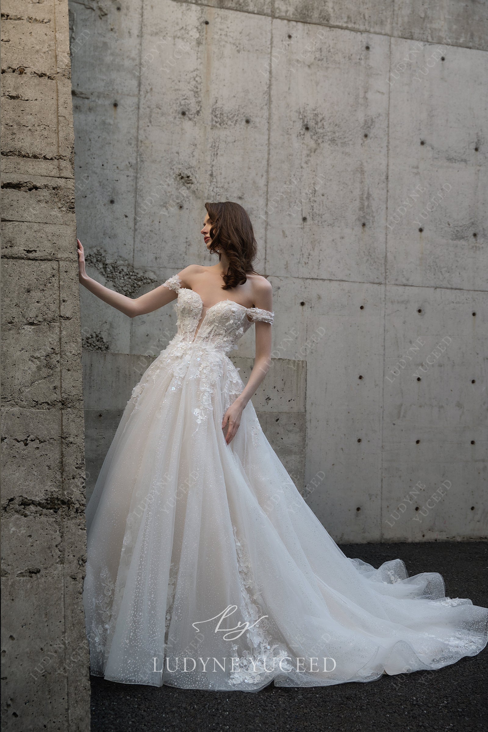 Luxury 3D Floral Lace Off The Shoulder Ballgown Wedding Luxury 3D Floral Lace Off The Shoulder Ballgown Wedding