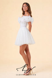 Abito da sposa a-line senza spalline in organza floreale 3D con maniche staccabili
