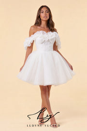 Abito da sposa a-line senza spalline in organza floreale 3D con maniche staccabili