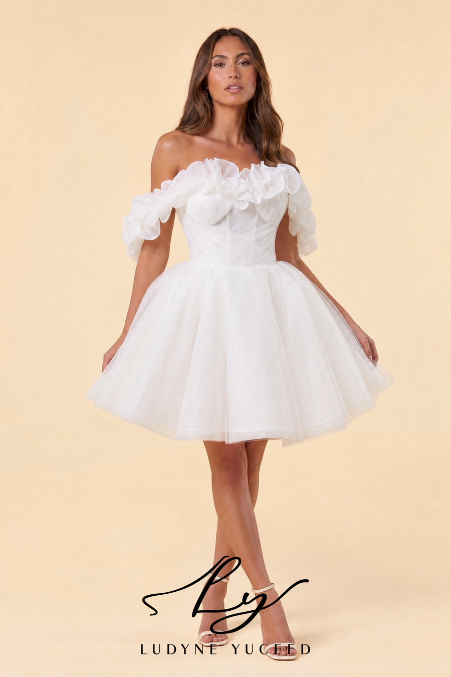 Abito da sposa a-line senza spalline in organza floreale 3D con maniche staccabili
