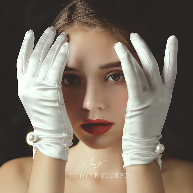 Elegant Satin Pearl Bridal Gloves