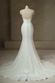 V-Neck Mermaid Sleeveless Crepe Court Train Wedding Dress