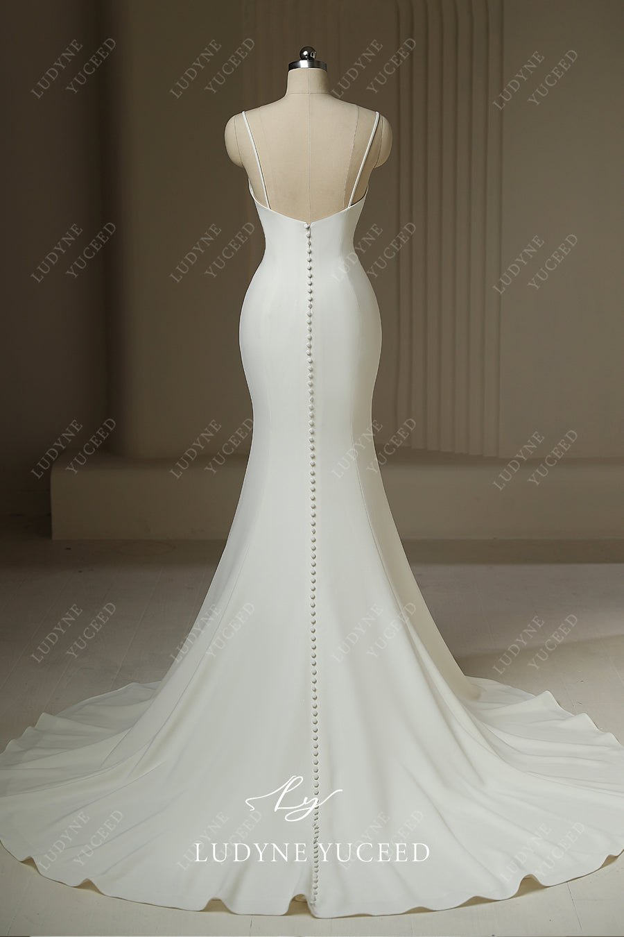 V-Neck Mermaid Sleeveless Crepe Court Train Wedding Dress