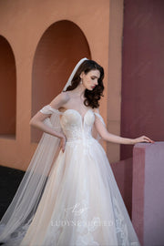 In Stock|Romantic Tulle Floral Lace A-line Wedding Dress