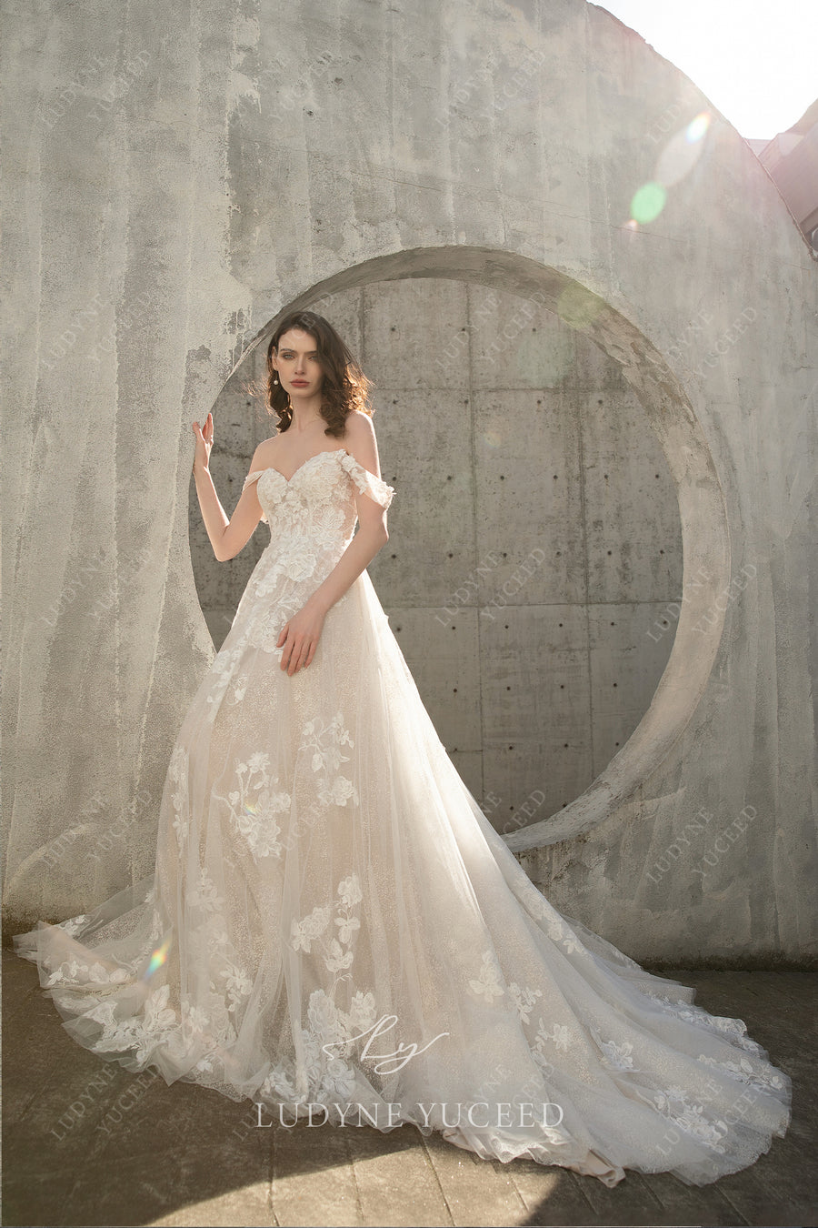 Enchanting Off The Shoulder A-Line Lace Tulle Wedding Dress