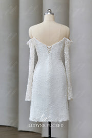 Sweetheart Neck Long Sleeve Sequined Sheath Short Wedding Dress