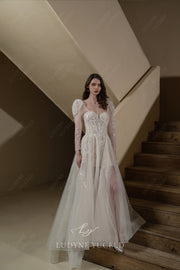 Modern Lace Romantic Wedding Dress With Overskirt.