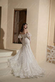 Sparkling Plunging Sweetheart Detachable Sleeves Wedding Dress