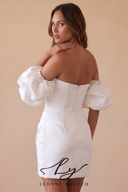 Vestido de novia de organza floral 3D sin tirantes con mangas desmontables