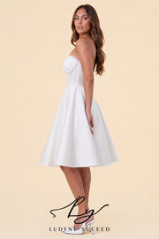 Abito da sposa a-line senza spalline in organza floreale 3D con maniche staccabili