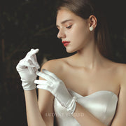 Elegant Satin Pearl Bridal Gloves