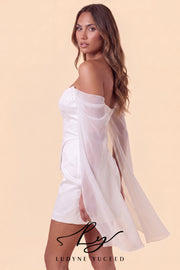 Abito da sposa a-line senza spalline in organza floreale 3D con maniche staccabili
