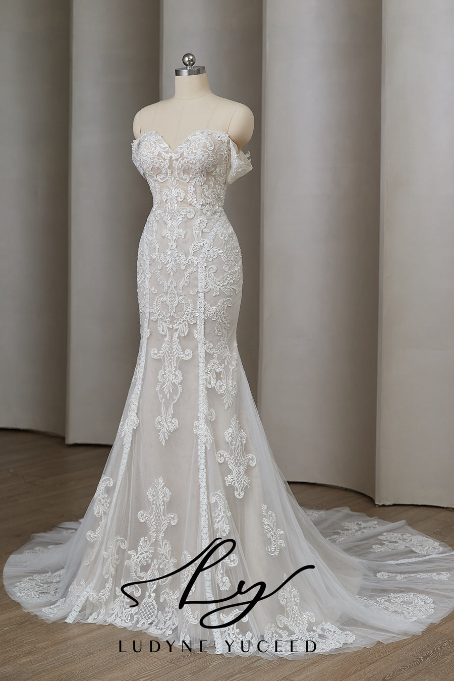Exquisite Off - Shoulder Lace Fit And Flare Wedding Dress Ludyne Yuceed Exquisite Off - Shoulder Lace Fit And Flare Wedding Dress Ludyne Yuceed