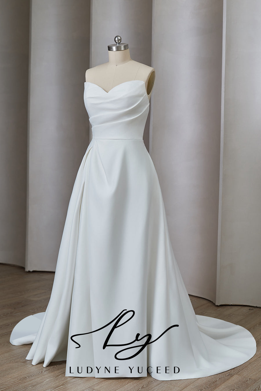 Strapless Sweetheart Neckline Long Train Satin Wedding Dress – Ludyne Yuceed Strapless Sweetheart Neckline Long Train Satin Wedding Dress – Ludyne Yuceed
