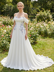 Whispering Garden Off-the-Shoulder Chiffon Wedding Dress
