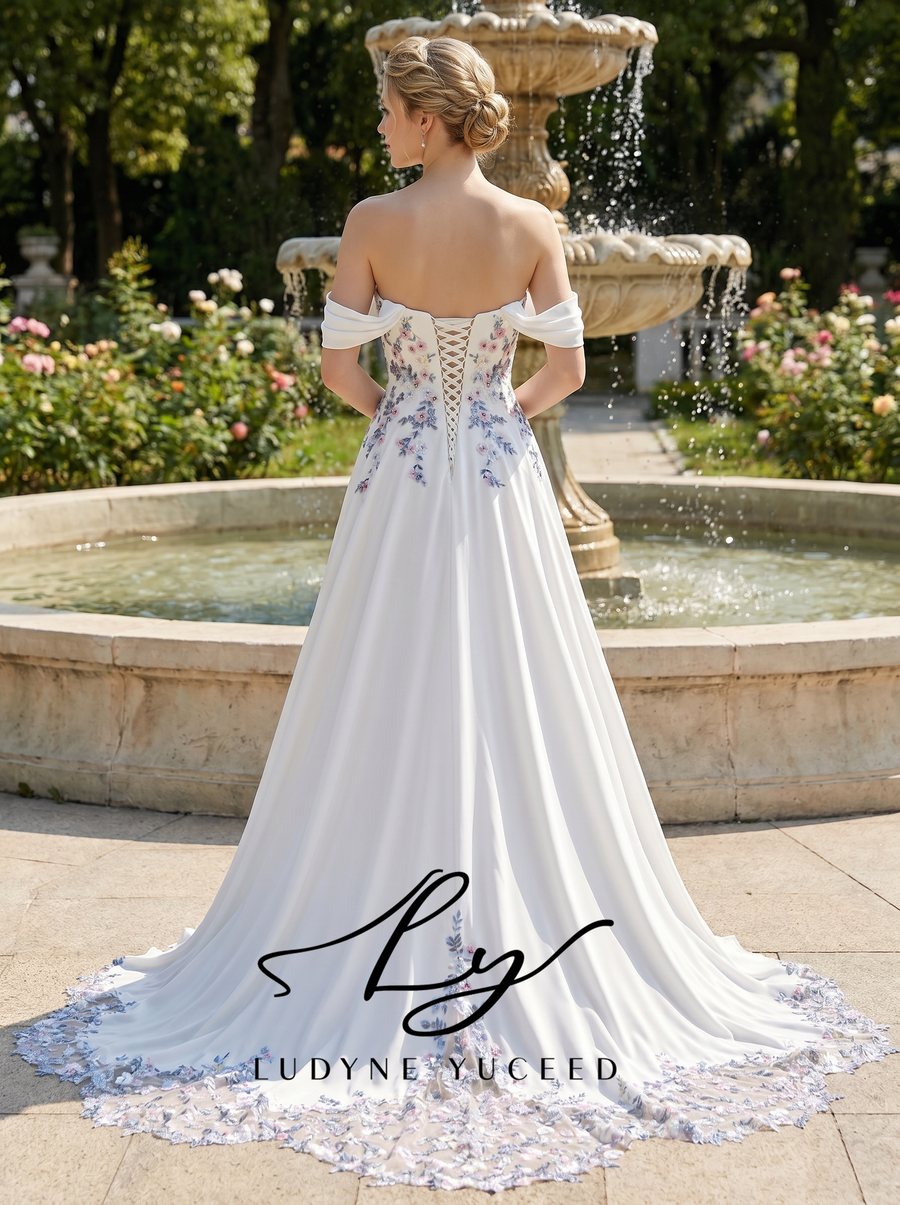 Whispering Garden Off-the-Shoulder Chiffon Wedding Dress