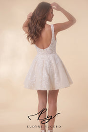 Abito da sposa a-line senza spalline in organza floreale 3D con maniche staccabili