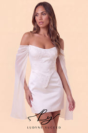 Abito da sposa a-line senza spalline in organza floreale 3D con maniche staccabili