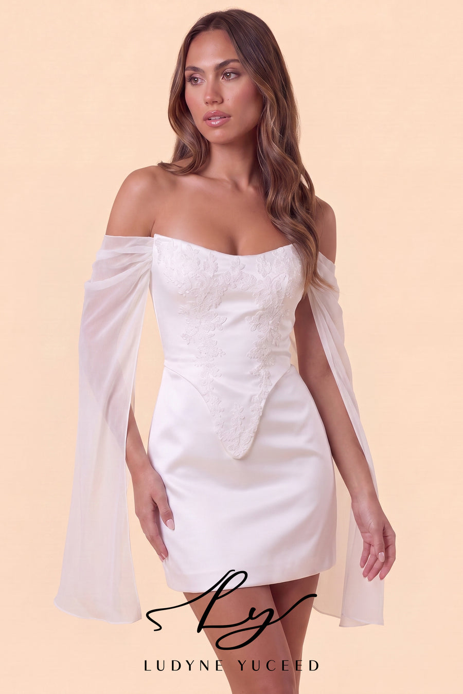 Abito da sposa a-line senza spalline in organza floreale 3D con maniche staccabili