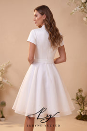 Abito da sposa a-line senza spalline in organza floreale 3D con maniche staccabili
