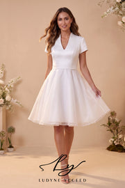 Abito da sposa a-line senza spalline in organza floreale 3D con maniche staccabili