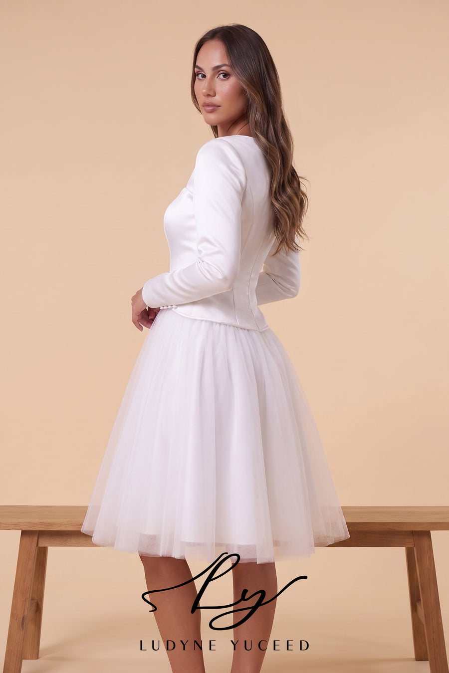 Abito da sposa a-line senza spalline in organza floreale 3D con maniche staccabili
