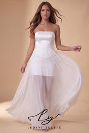 Vestido de novia de organza floral 3D sin tirantes con mangas desmontables