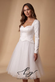 Abito da sposa a-line senza spalline in organza floreale 3D con maniche staccabili