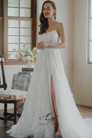 Romantic Floral - Lace Slit Wedding Gown