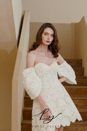 Short Lace Detachable Sleeves Wedding Dress