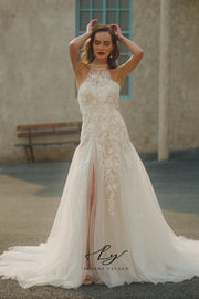 Ethereal Halter Neck Lace Wedding Gown