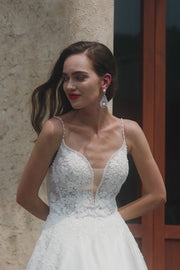 Romantic Spaghetti Strap Satin Ball Gown Wedding Dress