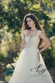 Modern Tulle Wedding Ball Gown With Plunging Notched Neckline