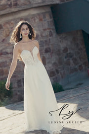 In Stock|Elegant Chiffon Wedding Gown And Detachable Shawl